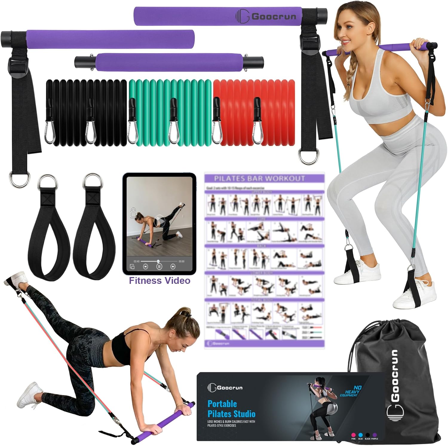 Portable Pilates Bar Kit with  - Home Gym Video recensie en prijs