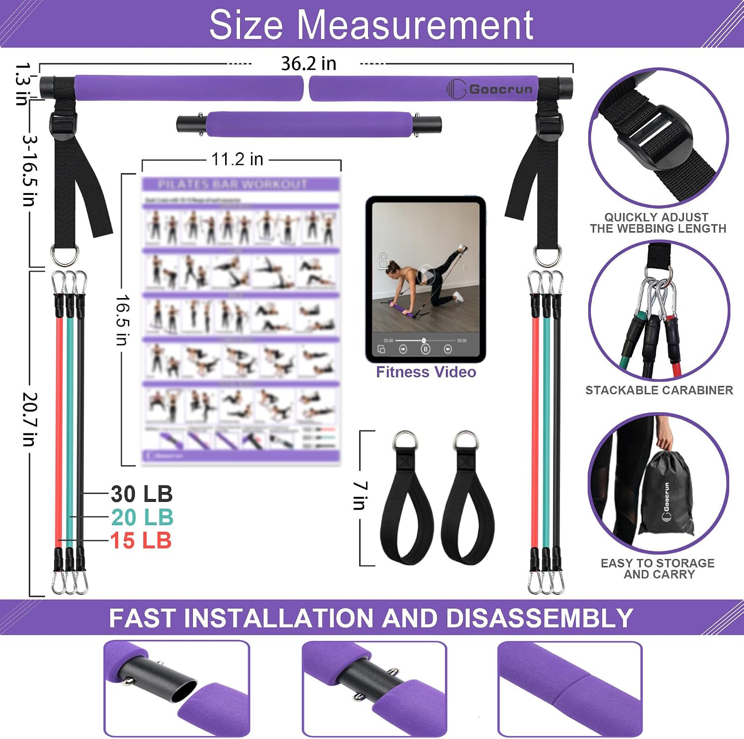Portable Pilates Bar Kit with  - Home Gym Video recensie en prijs
